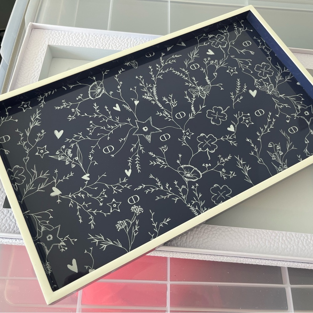 Dior Navy Floral Tray with White Trim